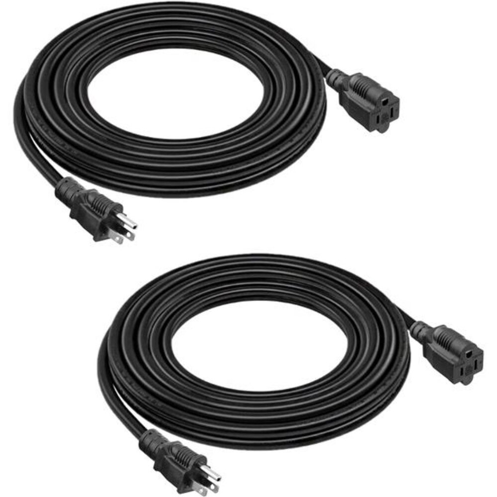 2-Pack 15ft Extension Cord Outdoor Belllights 16 SJTW AWG Heavy Duty Power Cord
